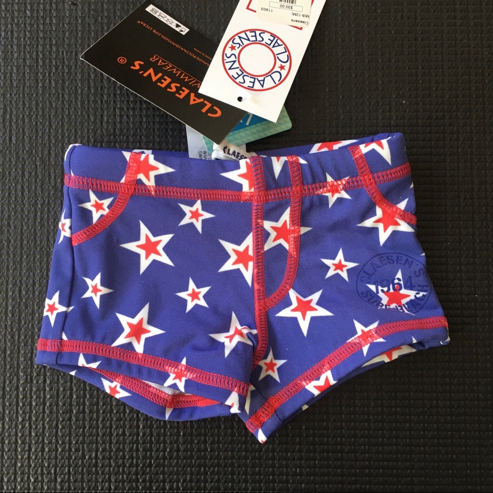 Claesen’s baby boy swim shorts red white & blue ⭐️
